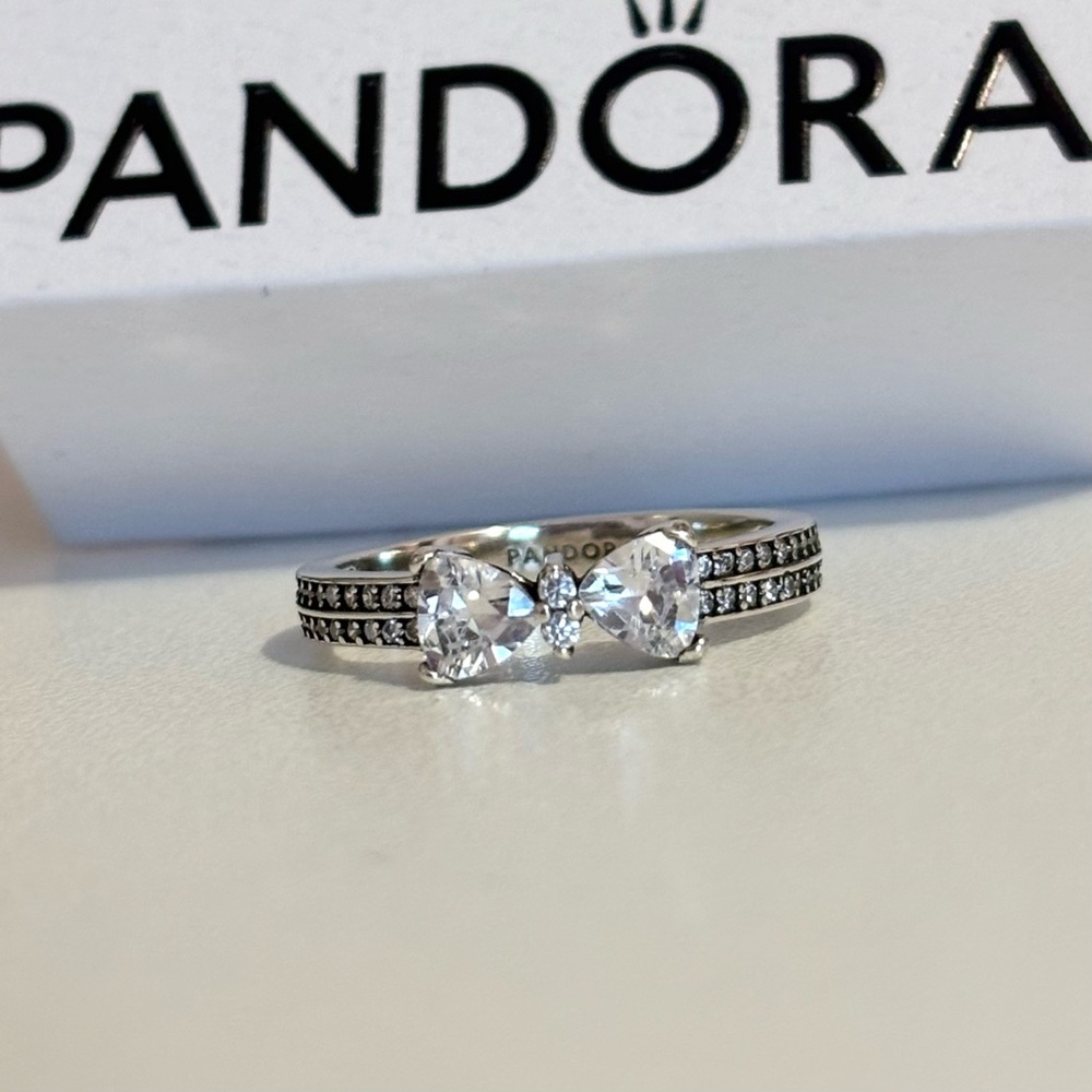 PANDORA SPARKLING BOW STERLING SILVER RING